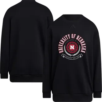 adidas Womens adidas Black Nebraska Huskers Oversized Crewneck Pullover at Nordstrom, Size X-Large