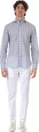 Barba Geometric Print Cotton-Linen Shirt Dandylife