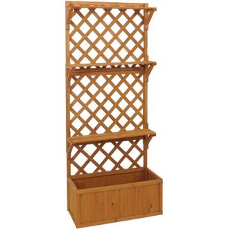 Hhg [nunca Usado] Maceta Elevada Hhg-661, Jardinera/maceta, Espaldera, Rejilla, Superficie De Apoyo, Madera Mvg 177 X 77 X 33 Cm, Natural