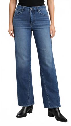 1822 Denim Mid Rise Better Butter Slim Wide Leg Forward Seam Full Length Jeans In Dark Wash