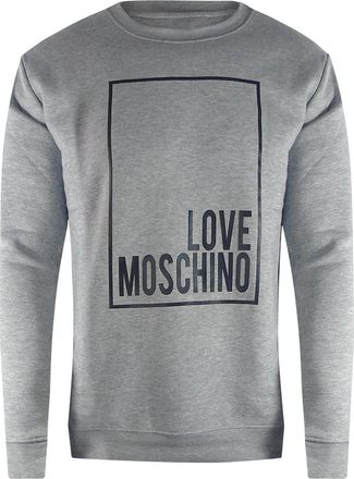 Moschino Mens Love Box Logo Grey Sweatshirt Cotton - Size X-Large