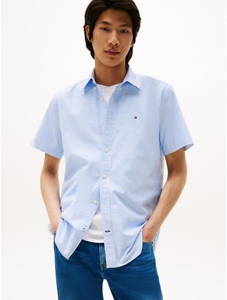 Tommy Hilfiger Mens Short-Sleeve Stripe Oxford Shirt - Blue - XXXL