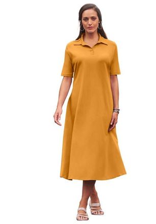 Jessica London Notch Neck Midi Dress in Rich Gold at Nordstrom, Size Small