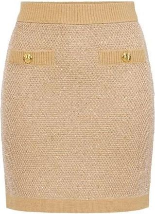 Elisabetta Franchi Gebreide Rok met Pailletten - Dames - Kokerrokken - Beige - S - Pailletten - Rokken