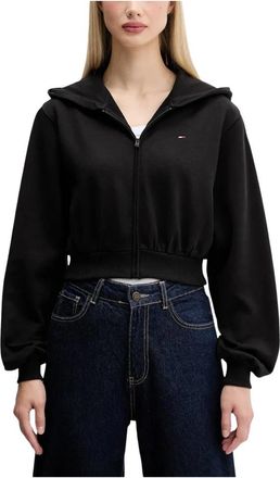 Tommy Jeans Cropped Flag Hoodie - Dames - Vesten met rits - Zwart - L - Katoen - Hoodies & sweatvesten