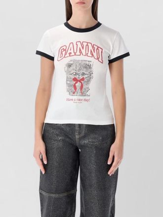 Ganni playful cat graphic crop top