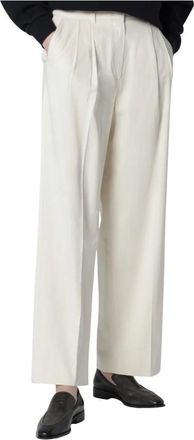 Dunst Double Pleated Chino Slacks - Dames - Wijde Broeken - Wit - L - Katoen - Broeken