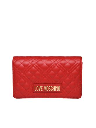 Love Moschino Quilted Red Shoulder Bag With Gold Chain Strap And Logo Accents
