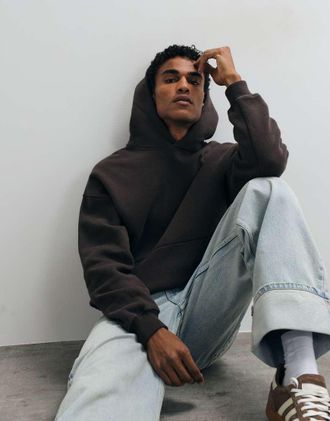 Abercrombie & Fitch felpa con cappuccio oversize essenziale marrone