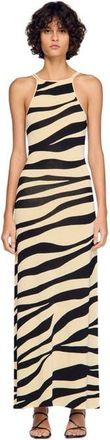Sandro Zebra print knit maxi dress in Ecru/black at Nordstrom, Size 40