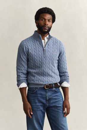 GANT Men Cotton Cable Knit Half-Zip Sweater (XXXL) FADED DENIM