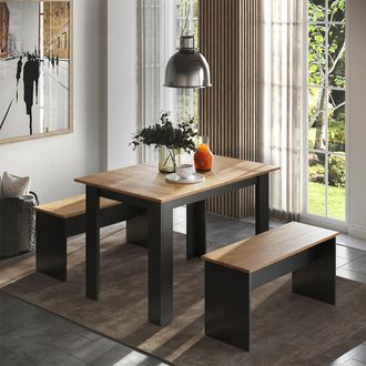 Vicco Set De Mesa De Comedor Sentio, Antracita, 110 X 70 Cm Con 2 Bancos