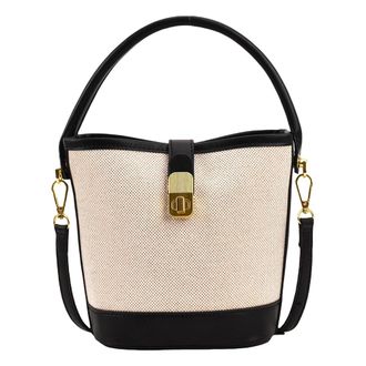 Generic Handbag PU Hobo Bag Splicing Bucket Bag for Women Girl Shopping Travel (Black)