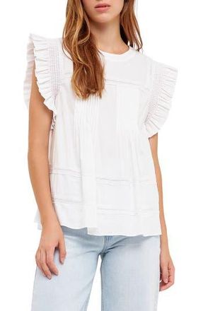 English Factory Ruffle Sleeve Cotton Poplin Top in White at Nordstrom Rack, Size Medium