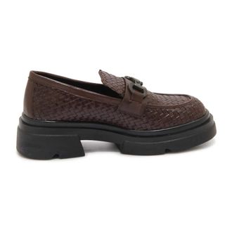 Emanuelle Vee Geweven Leren Bruine Loafer Model 442M - Dames - Loafers - Bruin - 38 EU - Schoenen