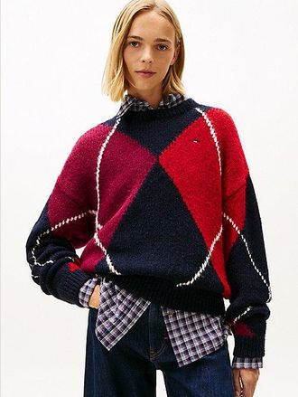 Tommy Hilfiger Argyle Oversized Jumper With Alpaca