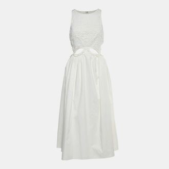 Self Portrait White Cotton And Guipure Lace Cut Out Midi Dress