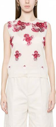 Giambattista Valli Ruby Pansies Cashmere Tank Top In Ivory