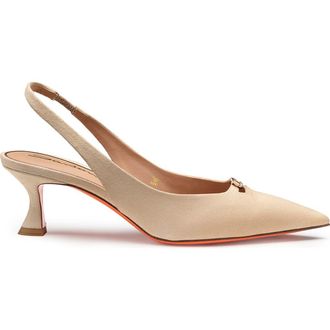 Santoni Womens Suede Leather Mid-Heel Slingback in Natural at Nordstrom, Size 10.5