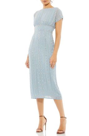 Mac Duggal Beaded Cap Sleeve Column Midi Dress in Slate Blue at Nordstrom, Size 20