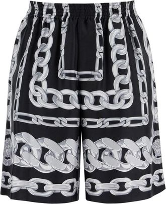 Versace Chain Print Silk Blend Pajama Pants - Heren - Korte Broeken - Zwart - M - Korte Broeken