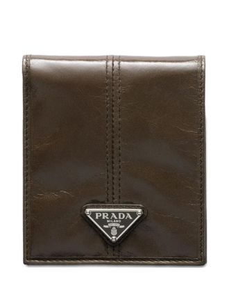 Prada Portafoglio in pelle con logo a triangolo - Marrone