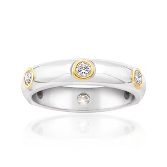 Ross-Simons Bezel-Set Lab-Grown Diamond Ring in Sterling Silver and 18kt Gold Over Sterling