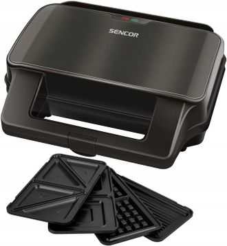 Sencor Tostadora Sencor 4 En 1 De 900 W, Color Negro, Para S&aacute;ndwiches, Paninis Y Gofres