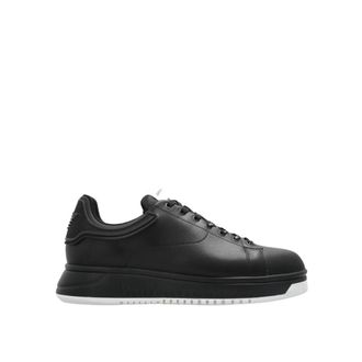 Emporio Armani Zwarte Leren Vetersneakers - Heren - Sneakers - Zwart - 42 EU - Schoenen