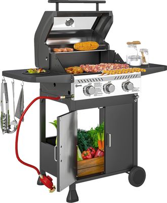 OUTSUNNY 3 Burner Propane Gas BBQ Grill with See-through Lid and Thermometer | TJ Hughes