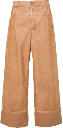 Marni high-waist wide-leg trousers - women - Cotton/Viscose/Calf Leather - 42 - Neutrals