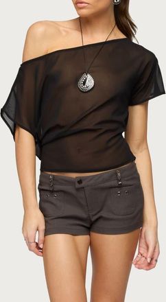Edikted Noria One-Shoulder Sheer Chiffon Top in Black at Nordstrom, Size X-Small