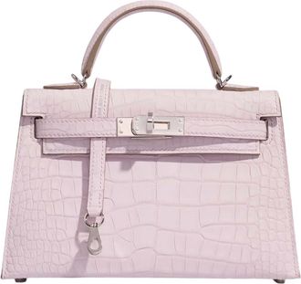 Herm&egrave;s Mauve P&acirc;le 20 cm Sellier Mississippiensis Alligator Matte Kelly Palladium Hardware
