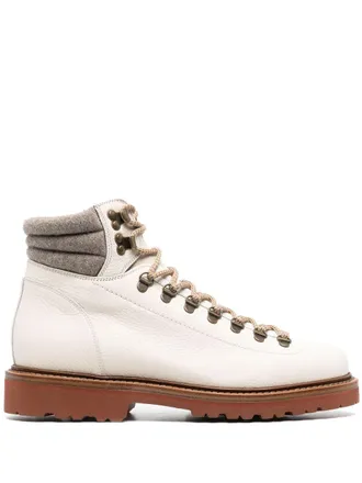 Brunello Cucinelli lace-up leather hiking boots - men - Calf Leather/Calf Leather/Rubber - 39 - White