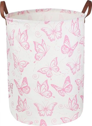 OEM Cesto De Ropa Plegable E Impermeable De Color Rosa, 36x60 Cm, Con Estampado De Mariposas, Ideal Para La Habitaci&oacute;n De Una Ni&ntilde;a, Para Guardar Juguetes 