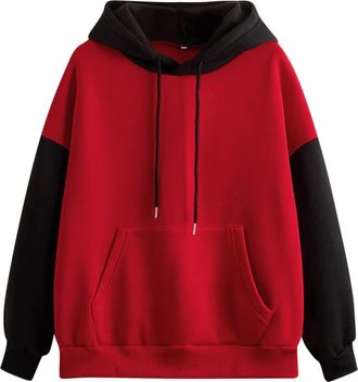 Generic Patchwork Fleece Hoodie For Women Pullover Hoodie Sweatshirt Y2K Top Casual Long Sleeve Hoody Contrast Color Hip Hop Hoodies Winter Warm Fleece Jacket