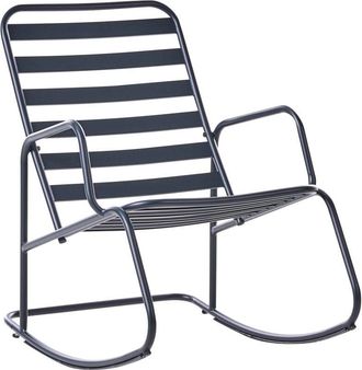 Beliani Silla Mecedora Moderna De Metal Para Jard&iacute;n Dise&ntilde;o De Listones Exterior Aluminio Negra Turi