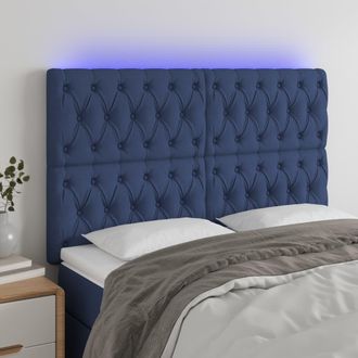 vidaXL Cabecero Con Luces Led Tela Azul 160x7x118/128 Cm Vidaxl
