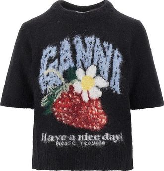 Ganni Wool-blend knitted top Woman XS