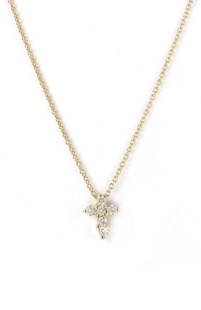 Roberto Coin Tiny Treasures Diamond Cross Pendant Necklace in D0.11Ghsi. 18K Yg at Nordstrom