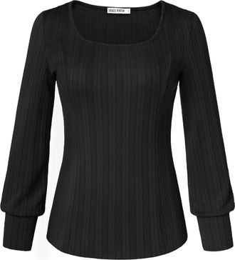 Grace Karin Womens Elegant Pullover Fall Winter Puffed Sleeve Tunic Tops for Christmas XL Black