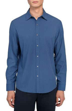 W.R.K Slim Fit Navy Diamond Dot Print Performance Button-Up Shirt at Nordstrom, Size Xx-Large