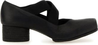 Uma Wang Square-Toe Elastic Strap Calf Leather Flats
