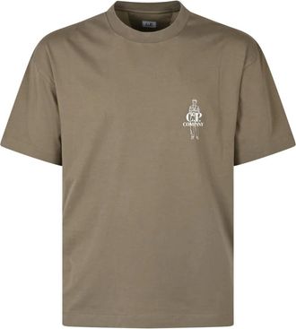 C.P. Company C.p. Company - 30/1 Jersey T-shirt met korte mouwen en comfortabel logo - Heren - Tops - Bruin - Maat: S Jersey