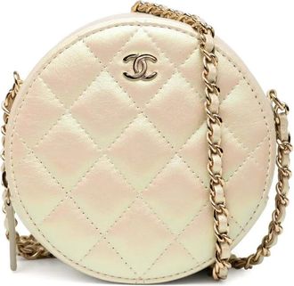Chanel 2020 Iridescent Quilted Lambskin Round Clutch With Chain crossbody bag - White