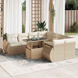 vidaXL Set De Sof&aacute;s De Jard&iacute;n Con Cojines 9 Pzas Rat&aacute;n Sint&eacute;tico Beige Vidaxl