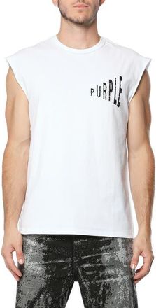 Purple Textured Sleeveless Cotton Graphic T-Shirt in White at Nordstrom, Size Xx-Large