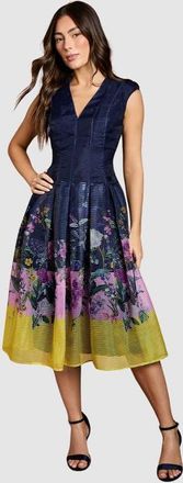 Coast Burnout Organza Drop Waist Midi Dress in Navy at Nordstrom, Size 8