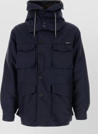Prada hooded wool blend jacket multiple pockets