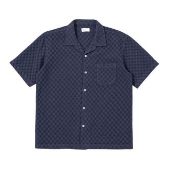 Universal Works Short Sleeve Shirts, male, Blue, Size: XL Road Shirt Dot Waffle